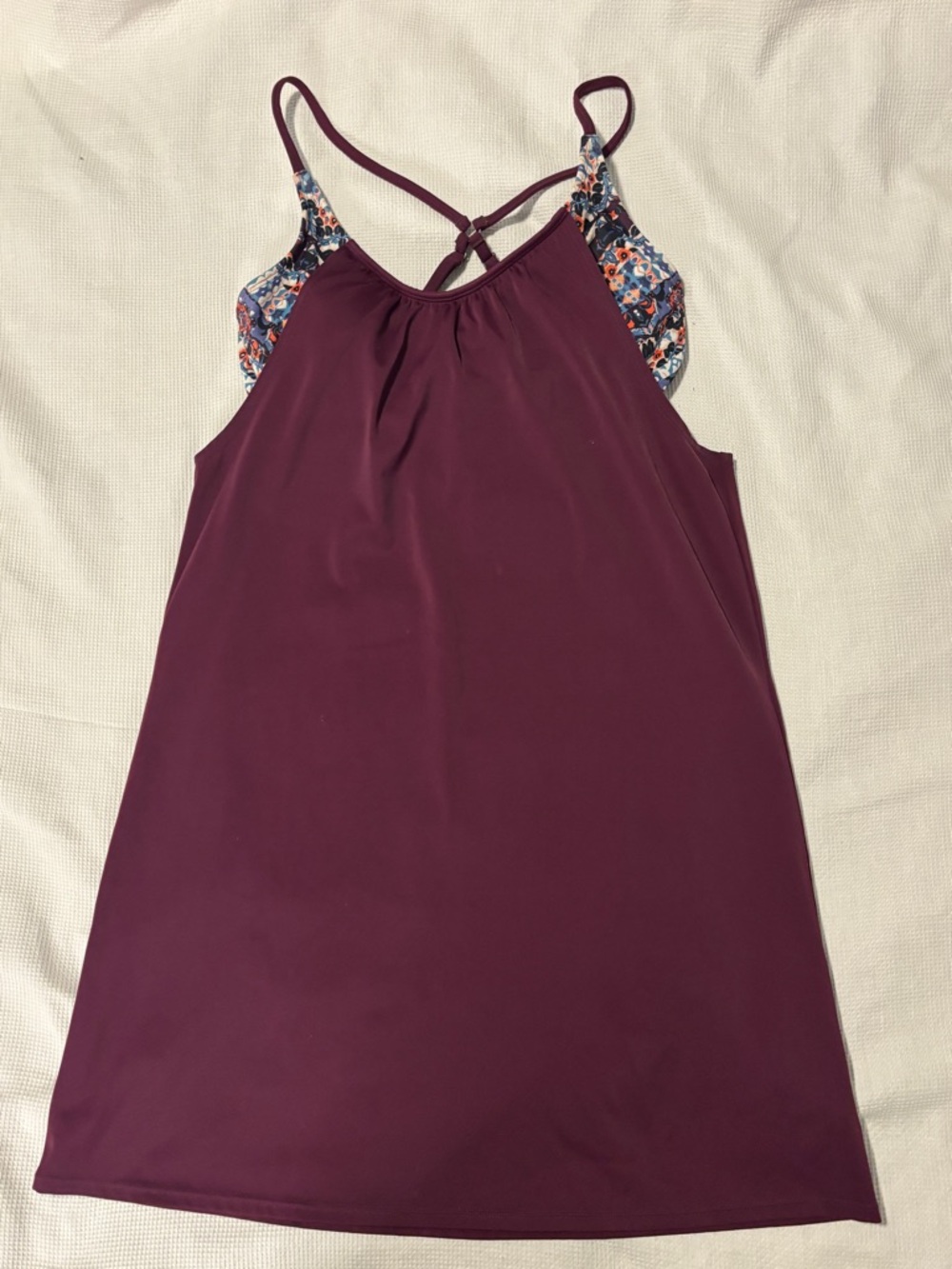 Athleta Tankini Swim Dress Women Sz 34 D/DD Plum Stripe Bra Top Strappy Beach
